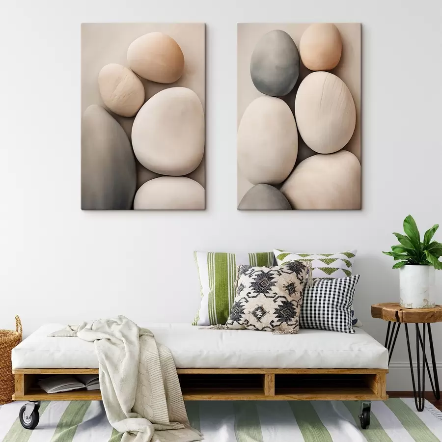 Papier peint photo Des pierres lisses et arrondies dans diverses teintes neutres, dans un style minimaliste m30482