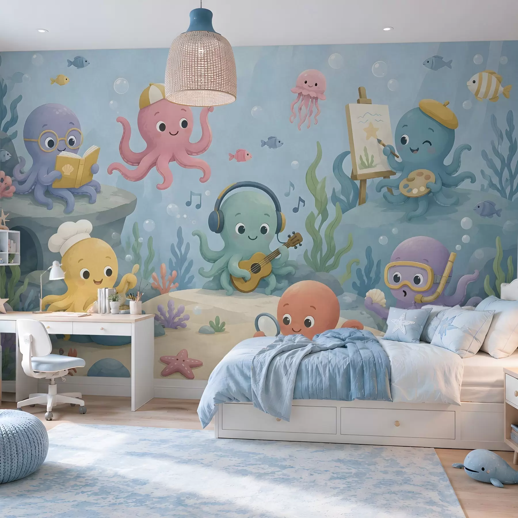 Fotobehang Vrolijke, creatieve octopussen in de onderwaterwereld w05568