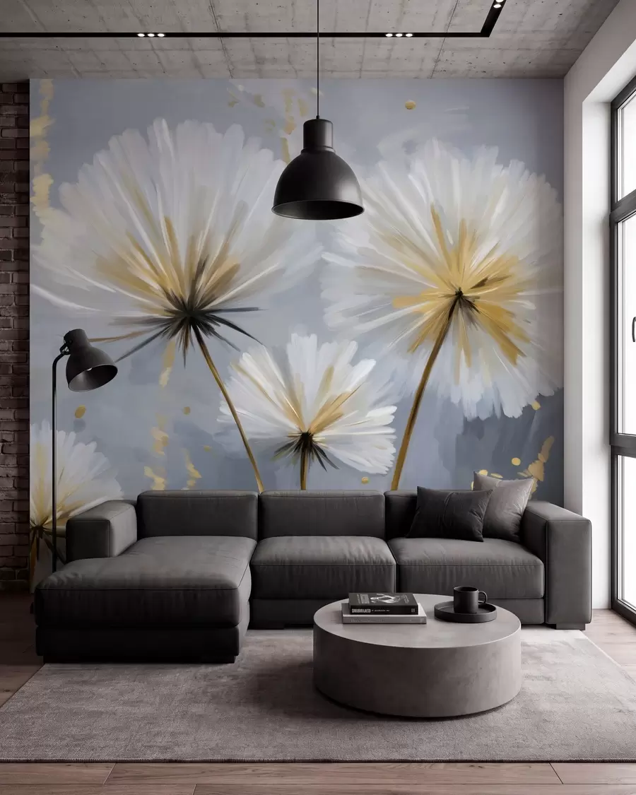 Fotobehang weelderige paardenbloemen in een schilderachtige stijl w05570