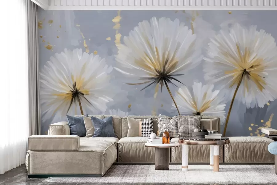 Fotobehang weelderige paardenbloemen in een schilderachtige stijl w05570