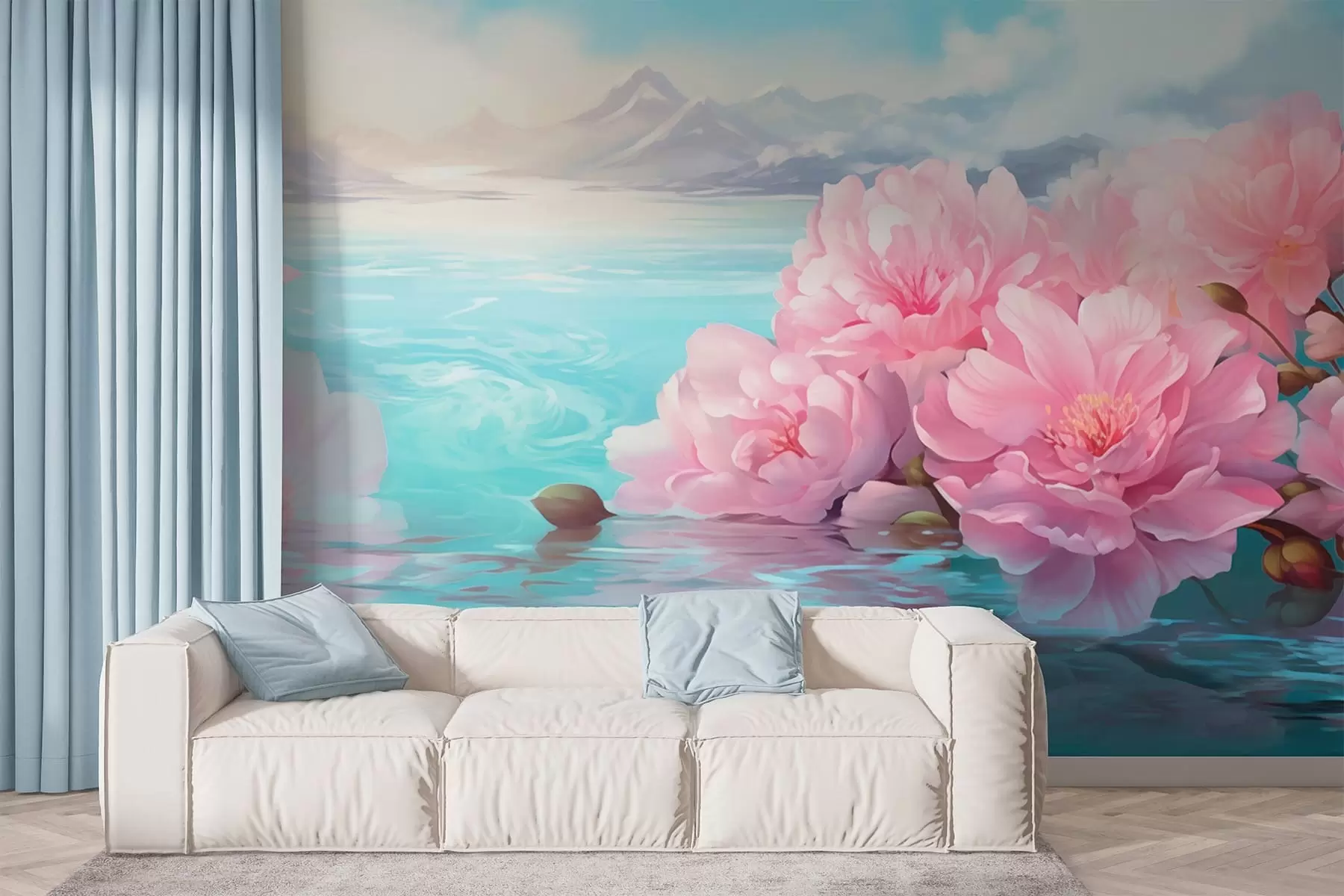 Fotobehang Een meer met bloemen w05621
