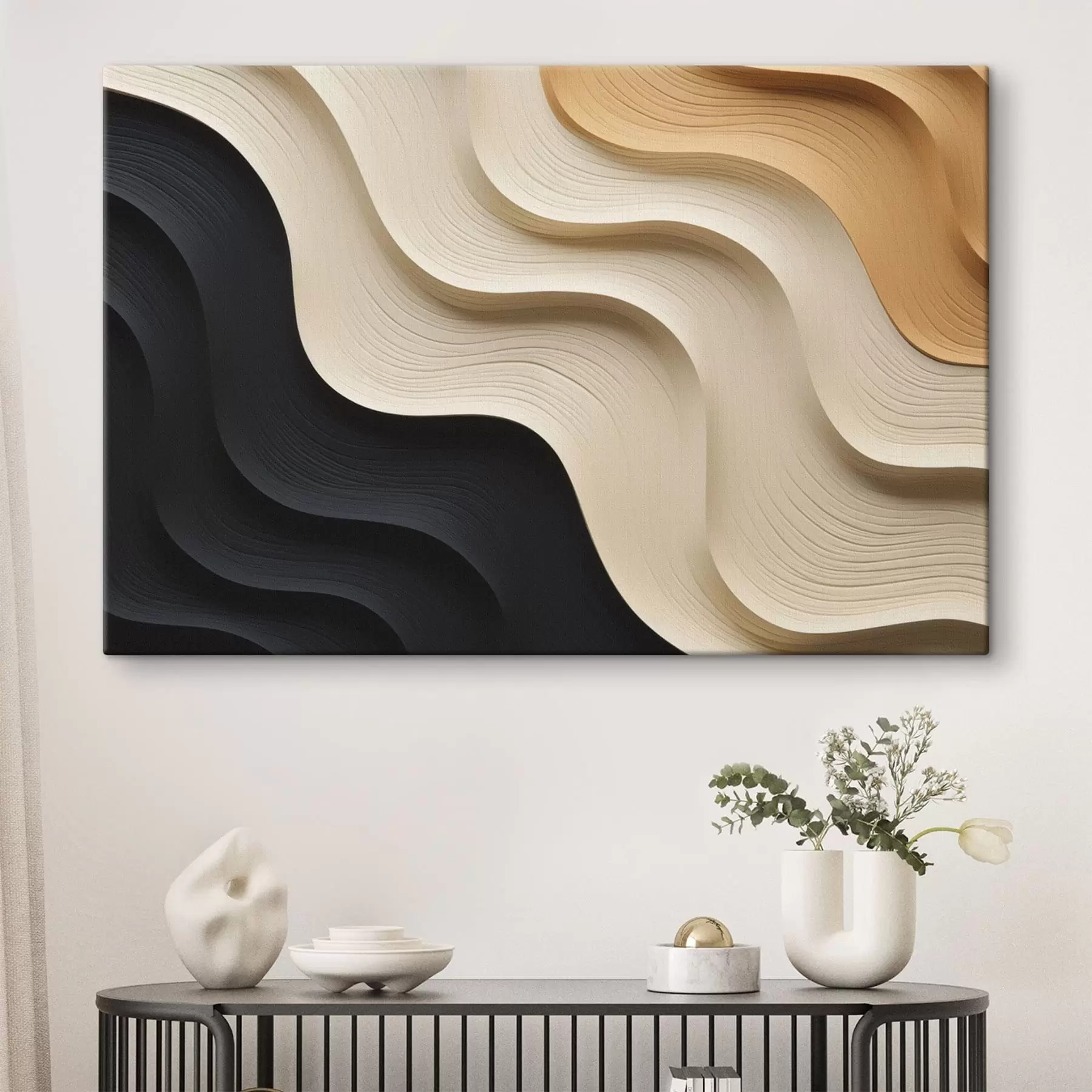  Peintures Motifs abstraits aux lignes fluides dans des tons sombres et beiges s49179