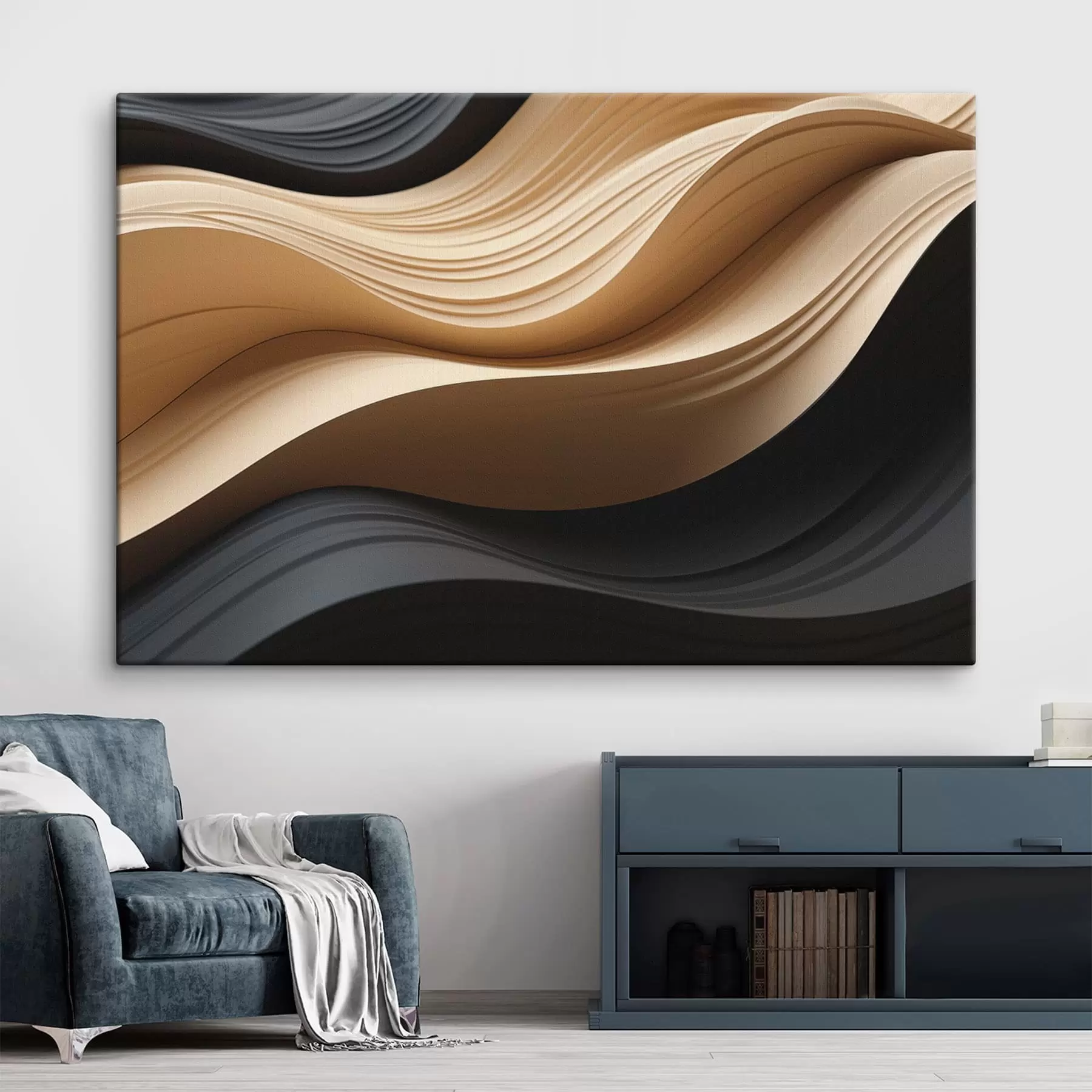  Peintures Des lignes abstraites fluides dans des tons noirs et chauds s49180