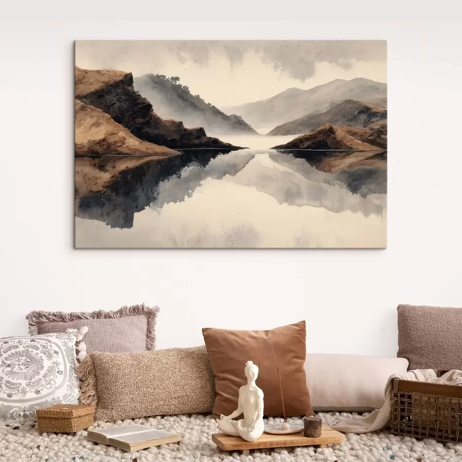  Peintures Des montagnes brumeuses et un lac aux reflets miroitants s49186