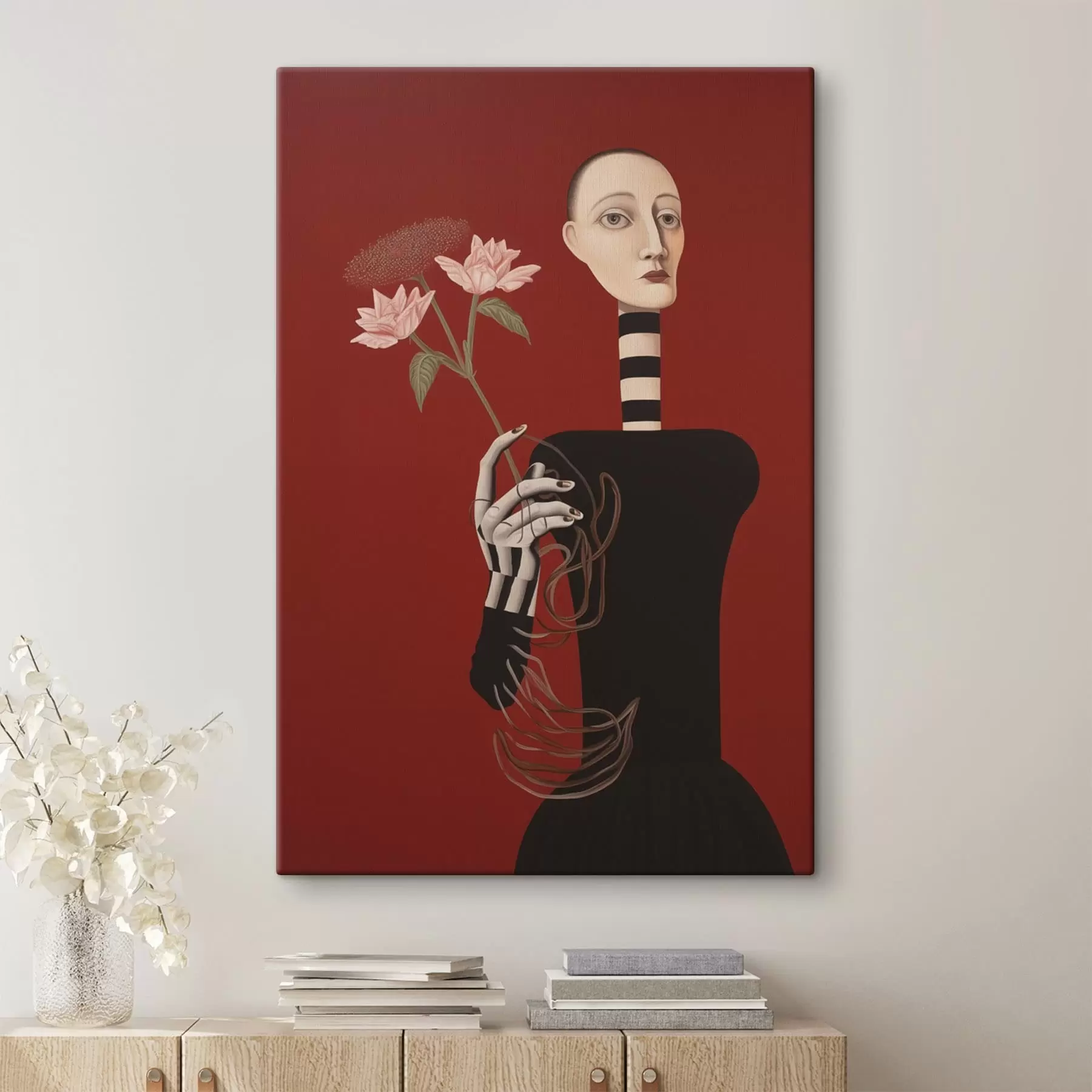 Peintures Portrait stylisé d'une femme avec des fleurs s49190