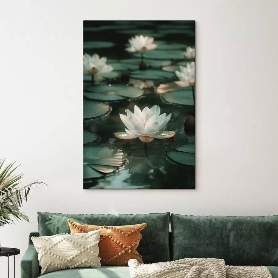  Peintures Des fleurs de lotus pâles sur une eau sombre s49197