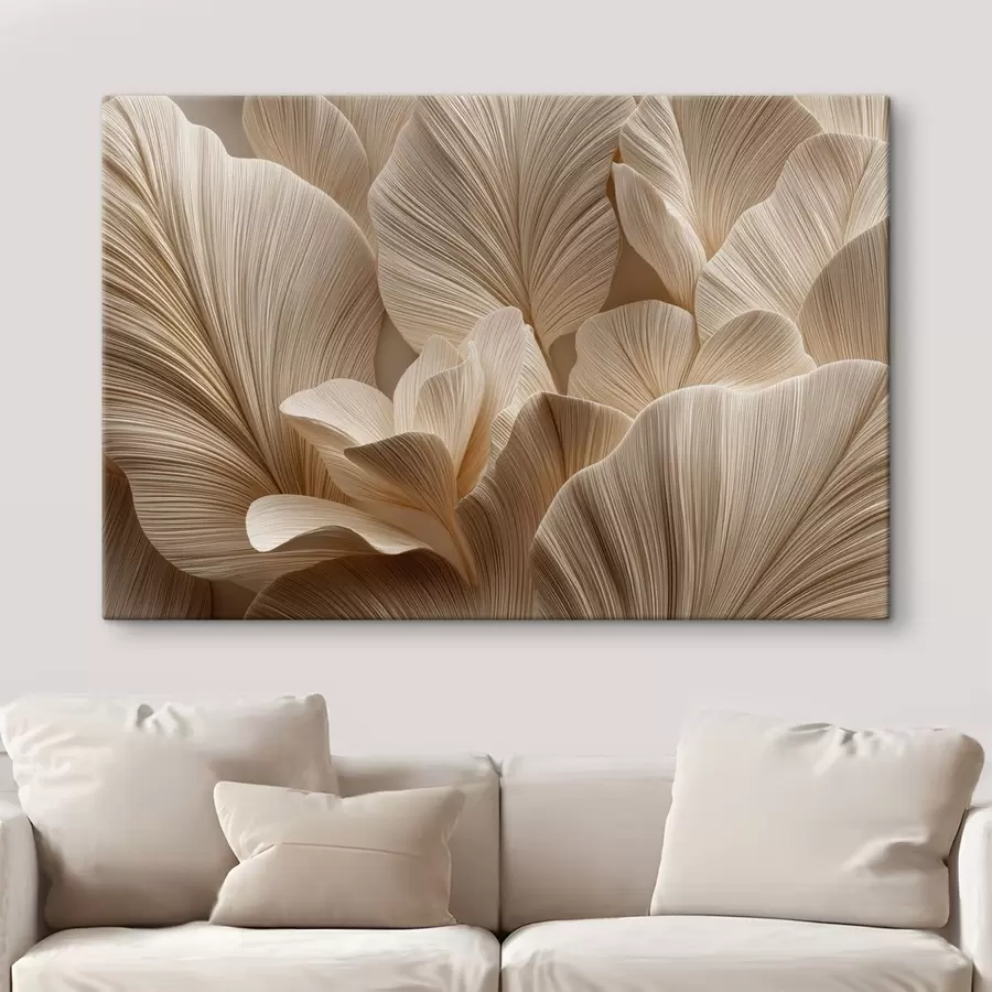  Peintures Feuilles en relief dans des tons beiges chauds s49198