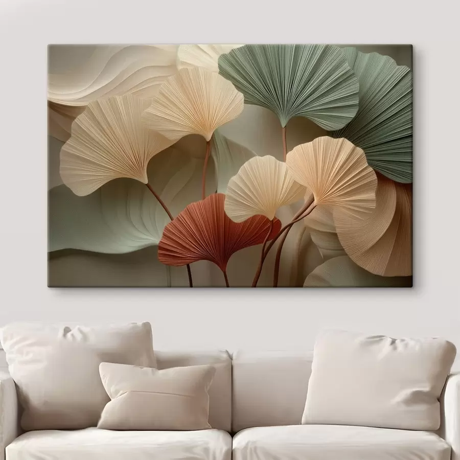  Peintures Feuilles de ginkgo stylisées dans des tons pastel chauds s49199