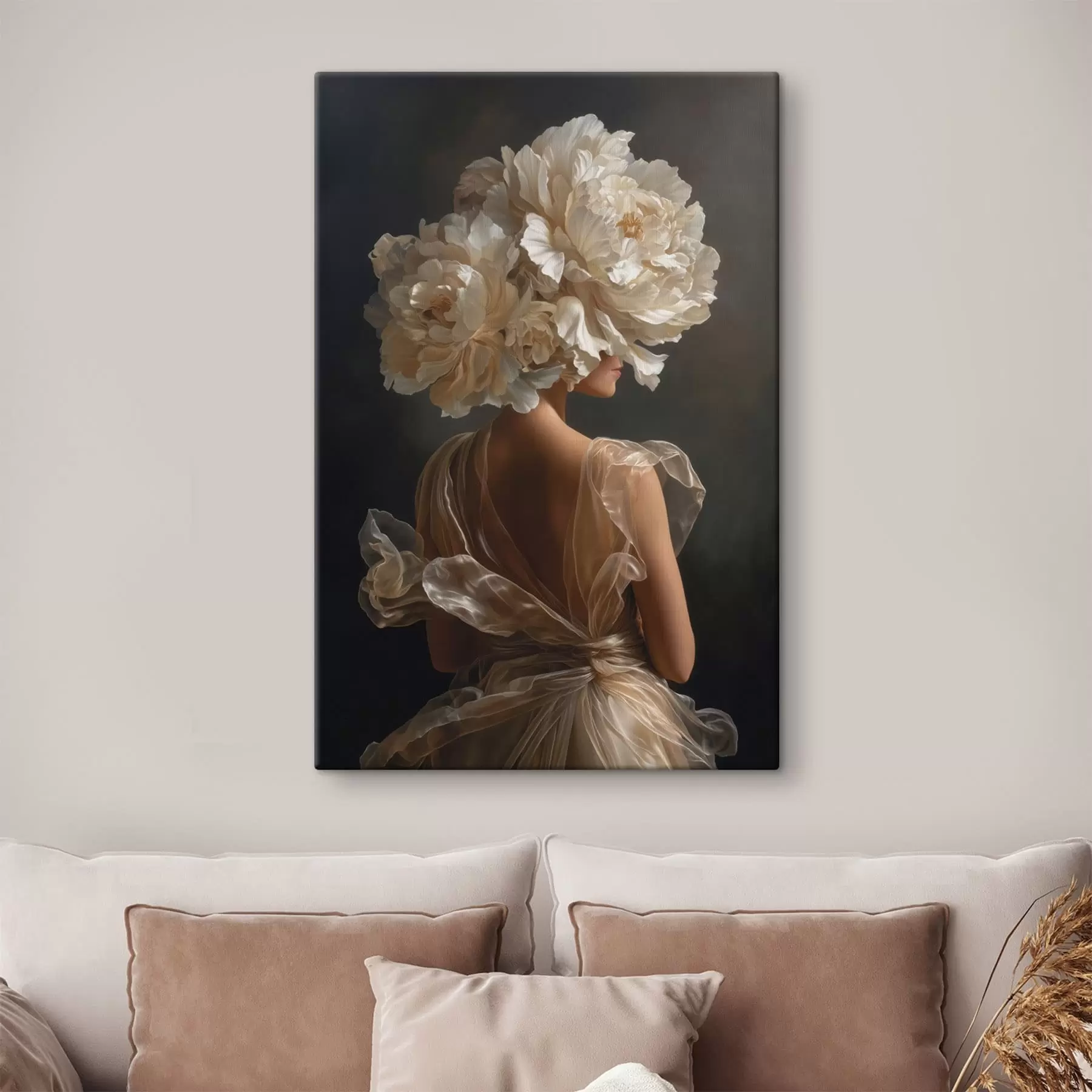  Schilderijen Vrouw in een jurk met een bloemenkrans s49202