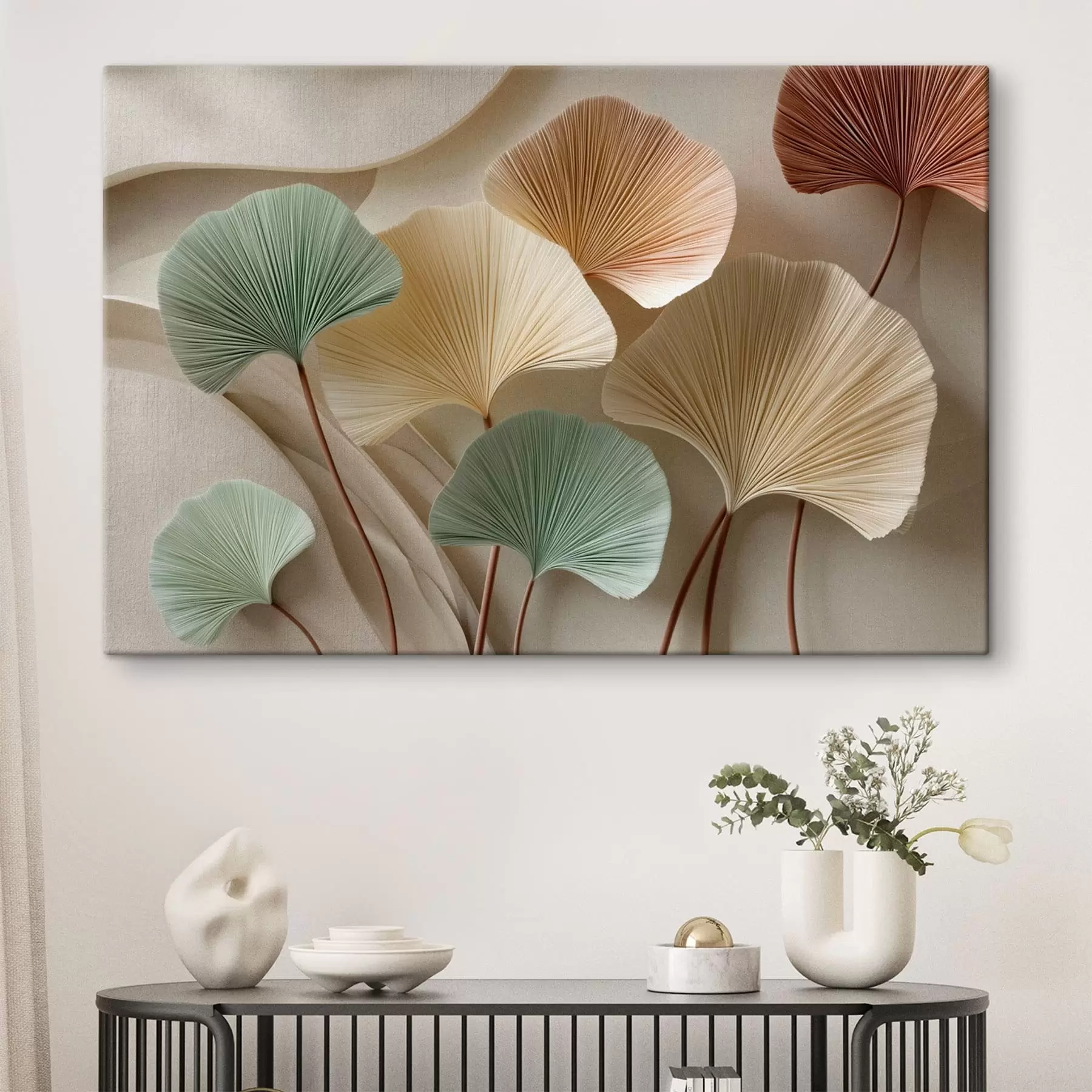  Peintures Feuilles de ginkgo stylisées dans des tons apaisants s49207