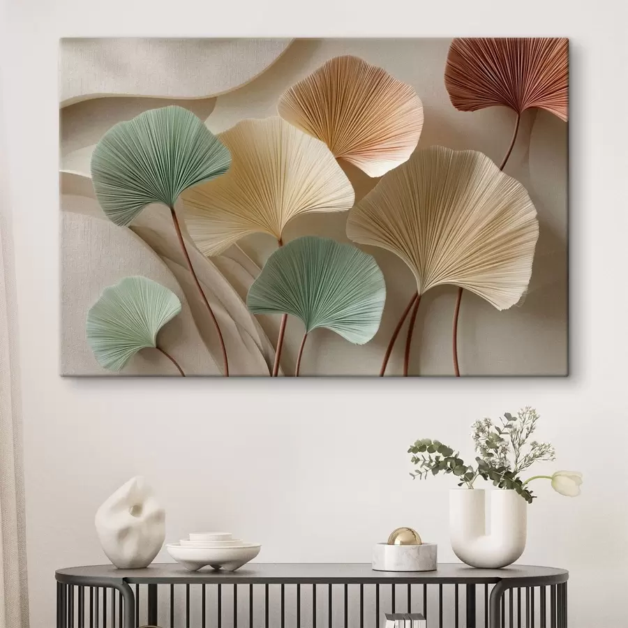  Peintures Feuilles de ginkgo stylisées dans des tons apaisants s49207