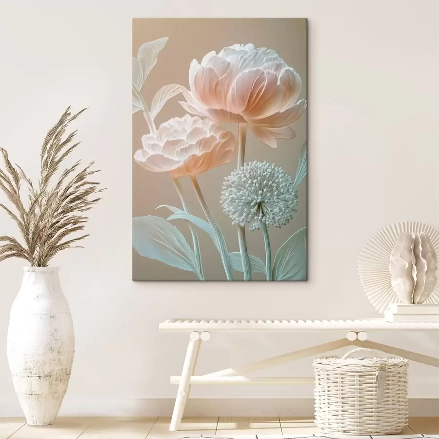  Schilderijen Zachte, bleke bloemen met gestructureerde bloemblaadjes s49208