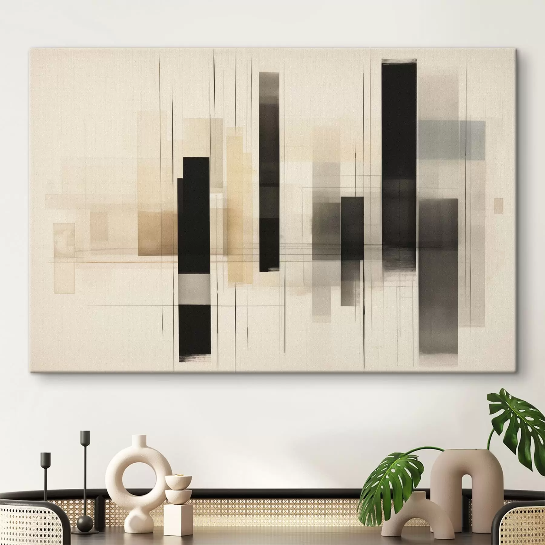  Schilderijen Abstracte verticale patronen in lichte, neutrale tinten s49224