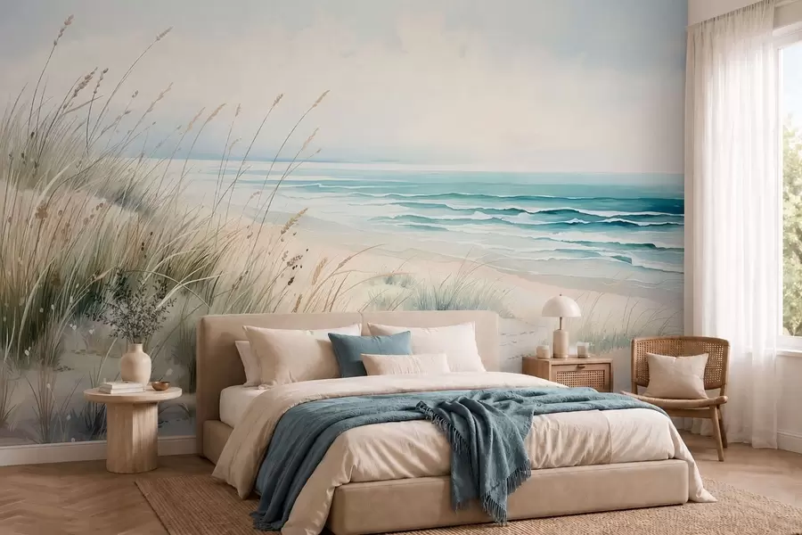 Papier peint photo Une plage de sable avec des vagues et des dunes w05537