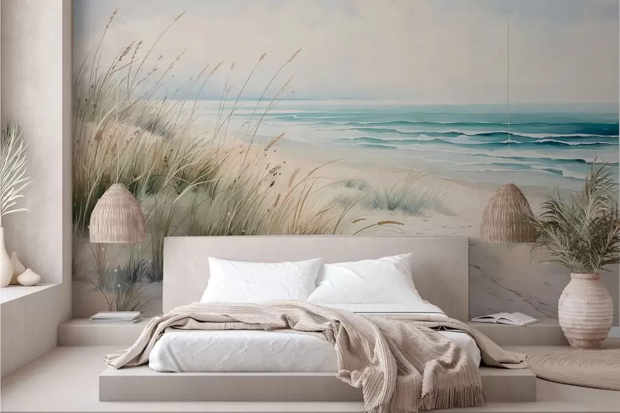 Papier peint photo Une plage de sable avec des vagues et des dunes w05537
