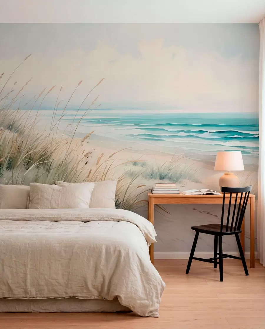Papier peint photo Herbes des dunes et mer azur w05537