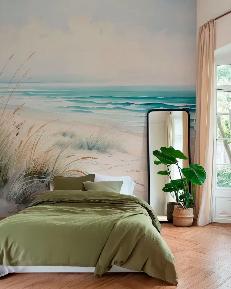Papier peint photo Une plage de sable avec des vagues et des dunes w05537