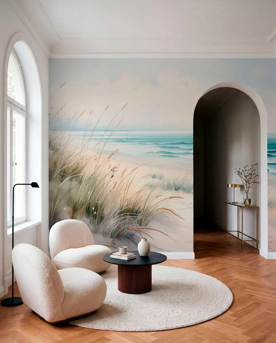 Papier peint photo Une plage de sable avec des vagues et des dunes w05537