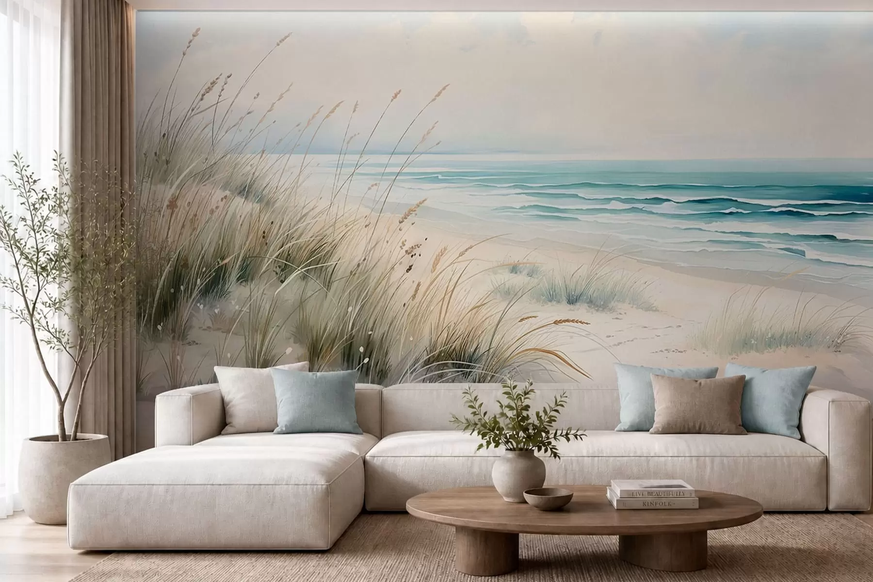 Papier peint photo Une plage de sable avec des vagues et des dunes w05537