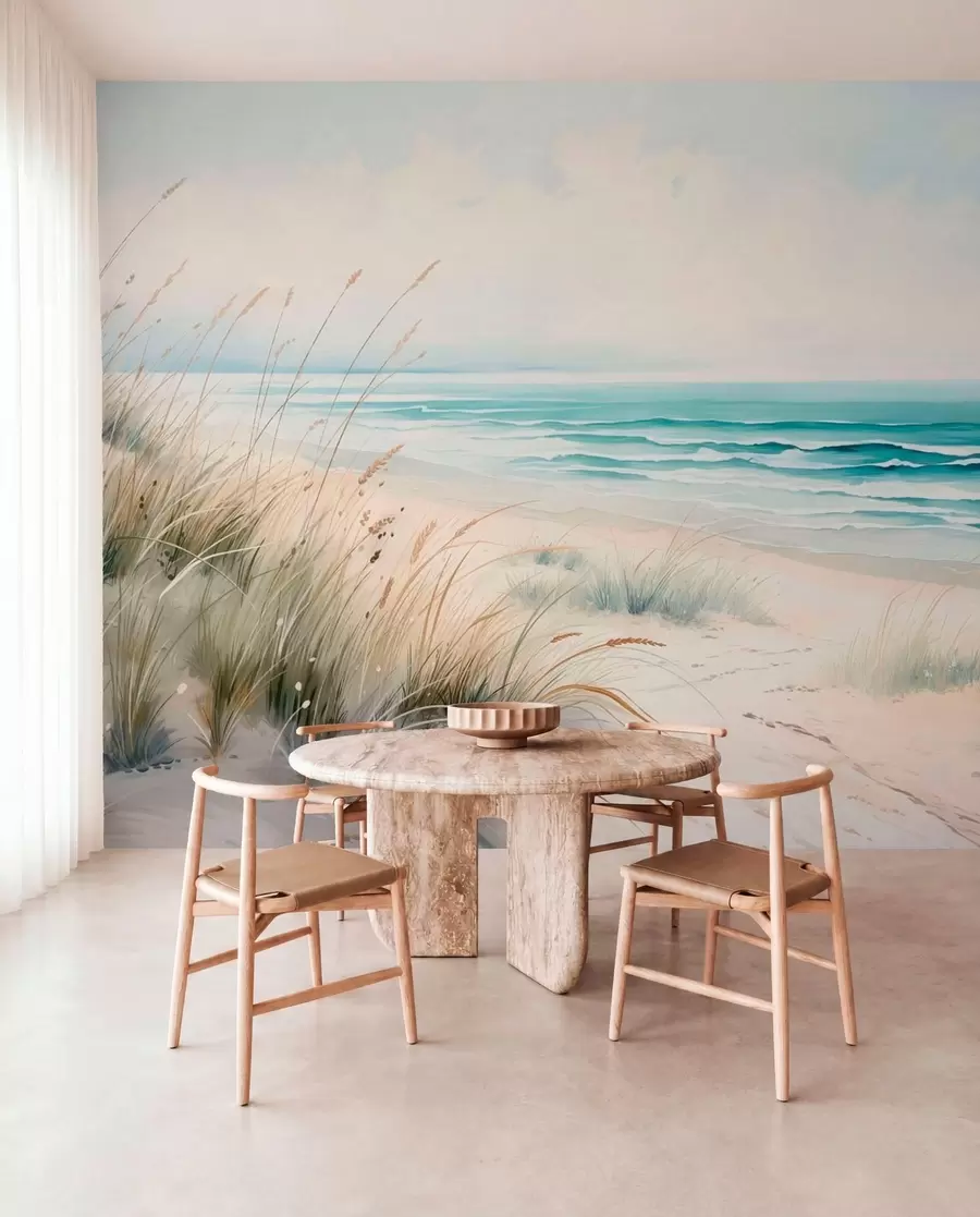 Papier peint photo Une plage de sable avec des vagues et des dunes w05537