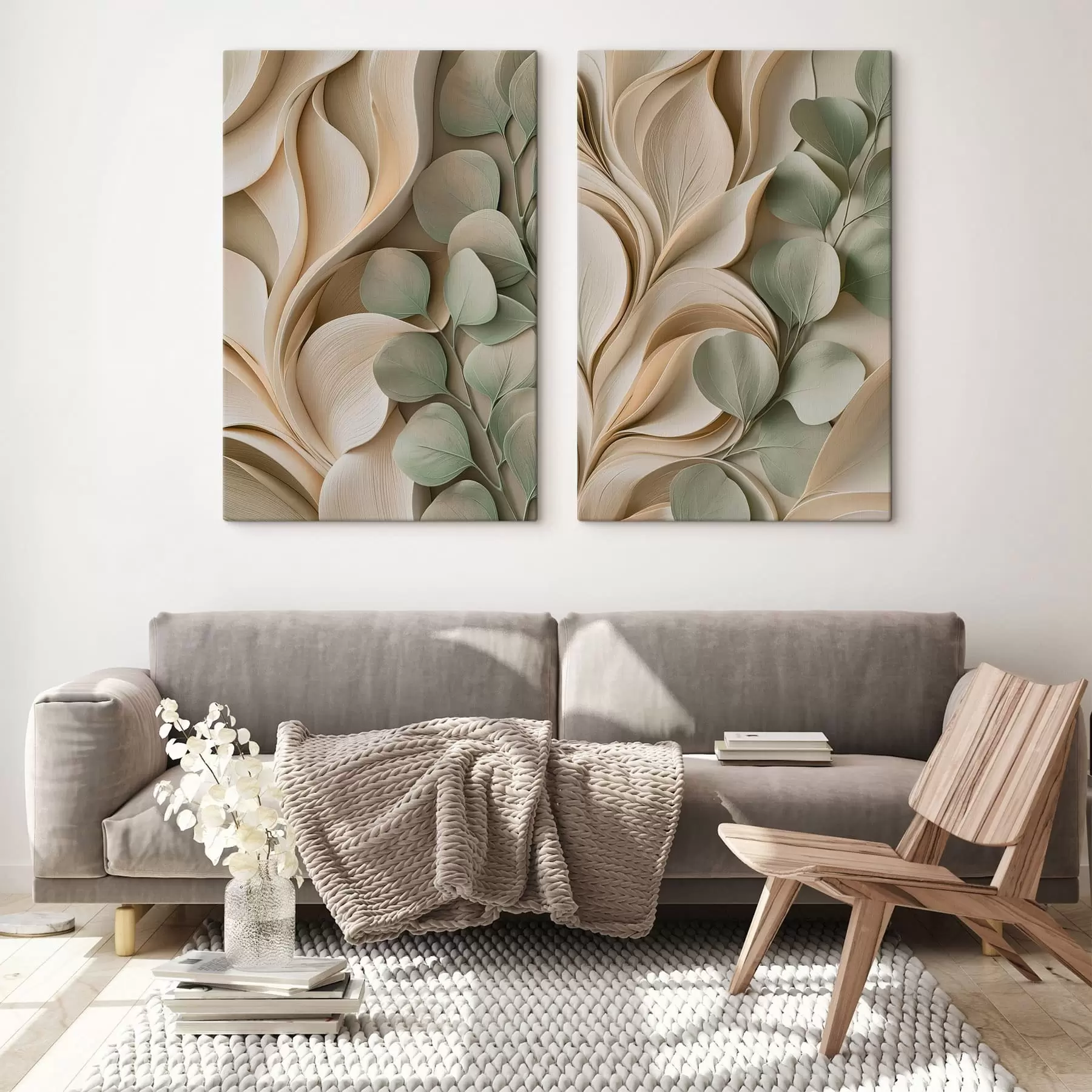  Schilderijen Abstracte voorstelling met een tak met bladeren m30463