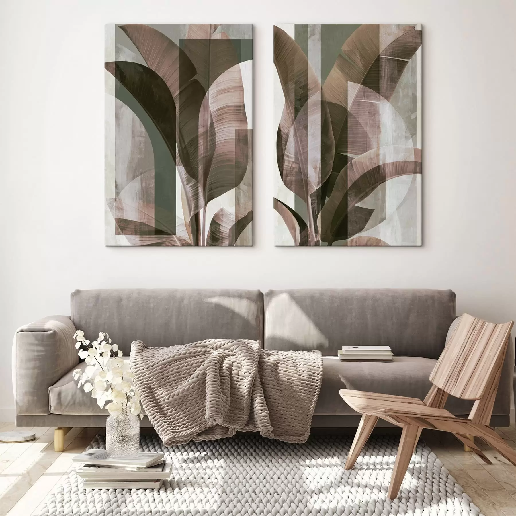  Schilderijen Abstracte compositie met tropische bladeren m30464