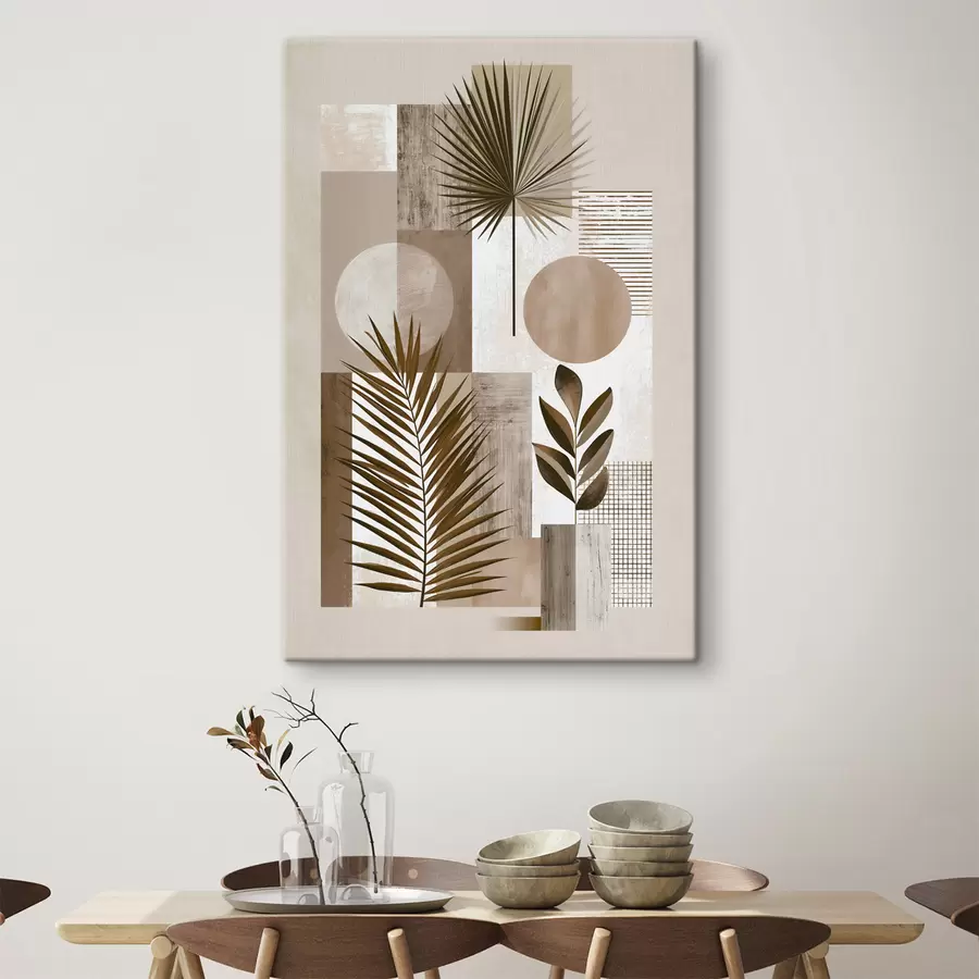  Peintures Une composition abstraite composée de feuilles et de formes géométriques s49121