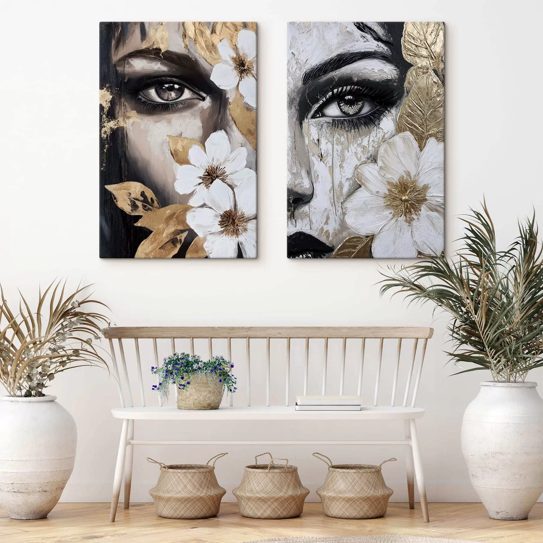 Peintures Visages abstraits avec des fleurs m30495