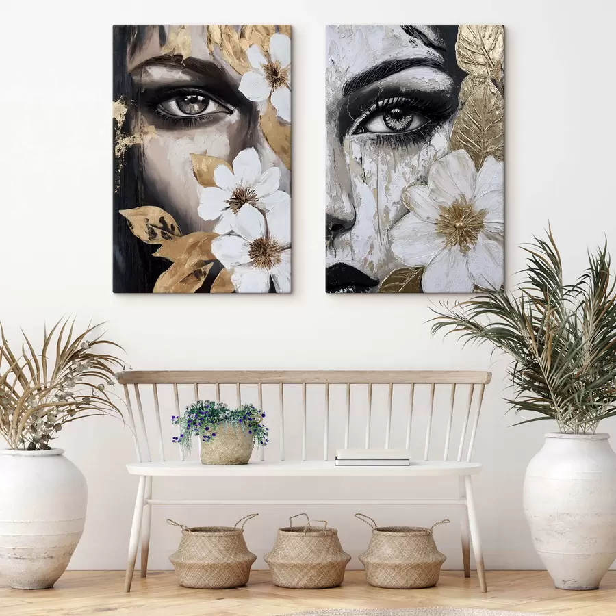 Fotobehang Abstracte gezichten met bloemen m30495