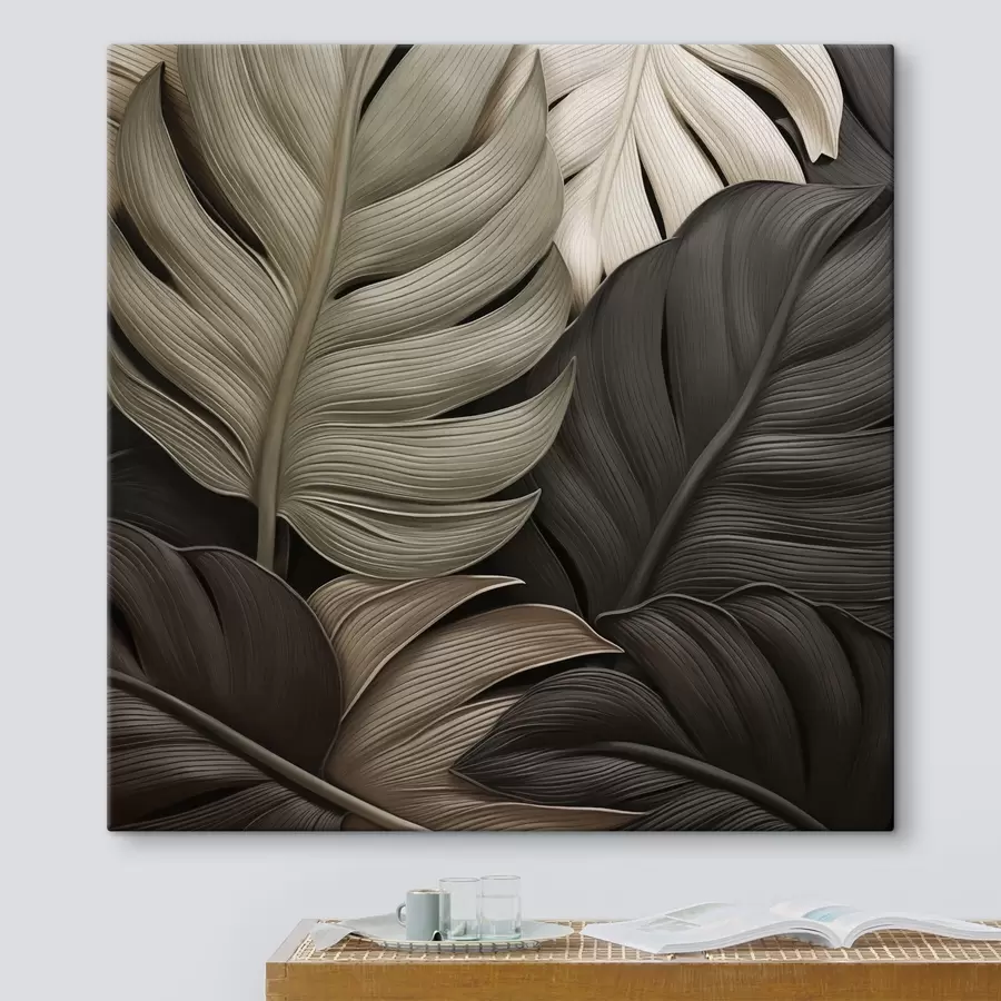  Peintures Feuilles tropicales, image plate, imitation de coups de pinceau en relief s49081