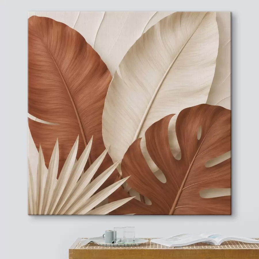  Peintures Feuilles stylisées, image plate, imitation d'un effet de relief s49133