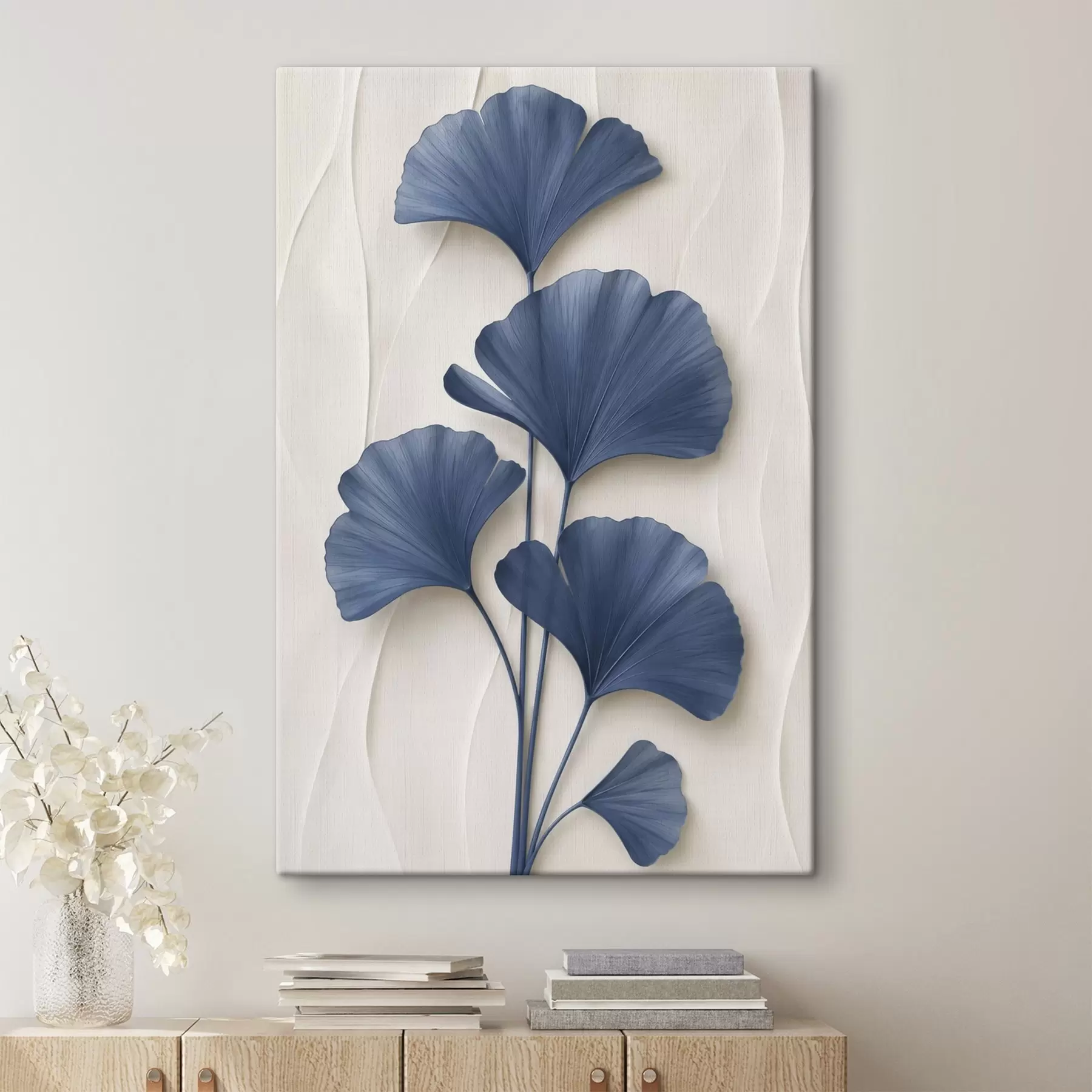  Peintures Des feuilles de ginkgo sur fond clair, une image plate imitant un effet de relief s49298