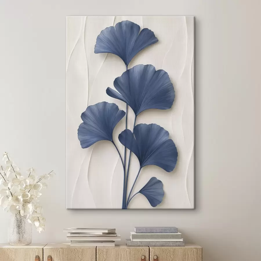  Peintures Des feuilles de ginkgo sur fond clair, une image plate imitant un effet de relief s49298