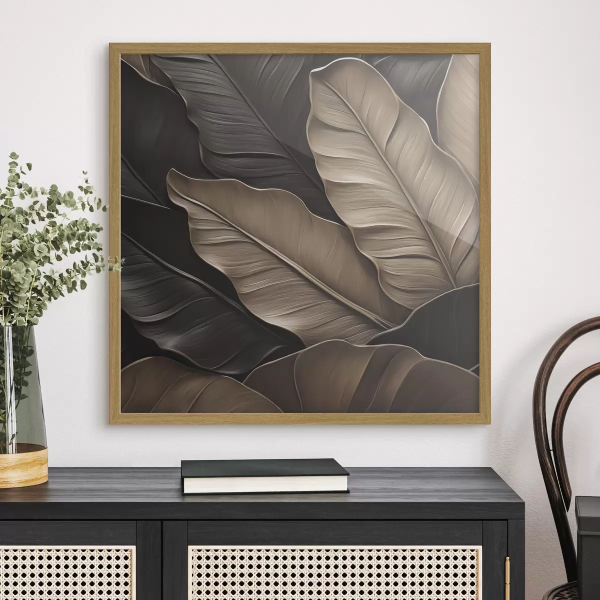 Affiche Feuilles, image plane, imitation de coups de pinceau en relief f49143