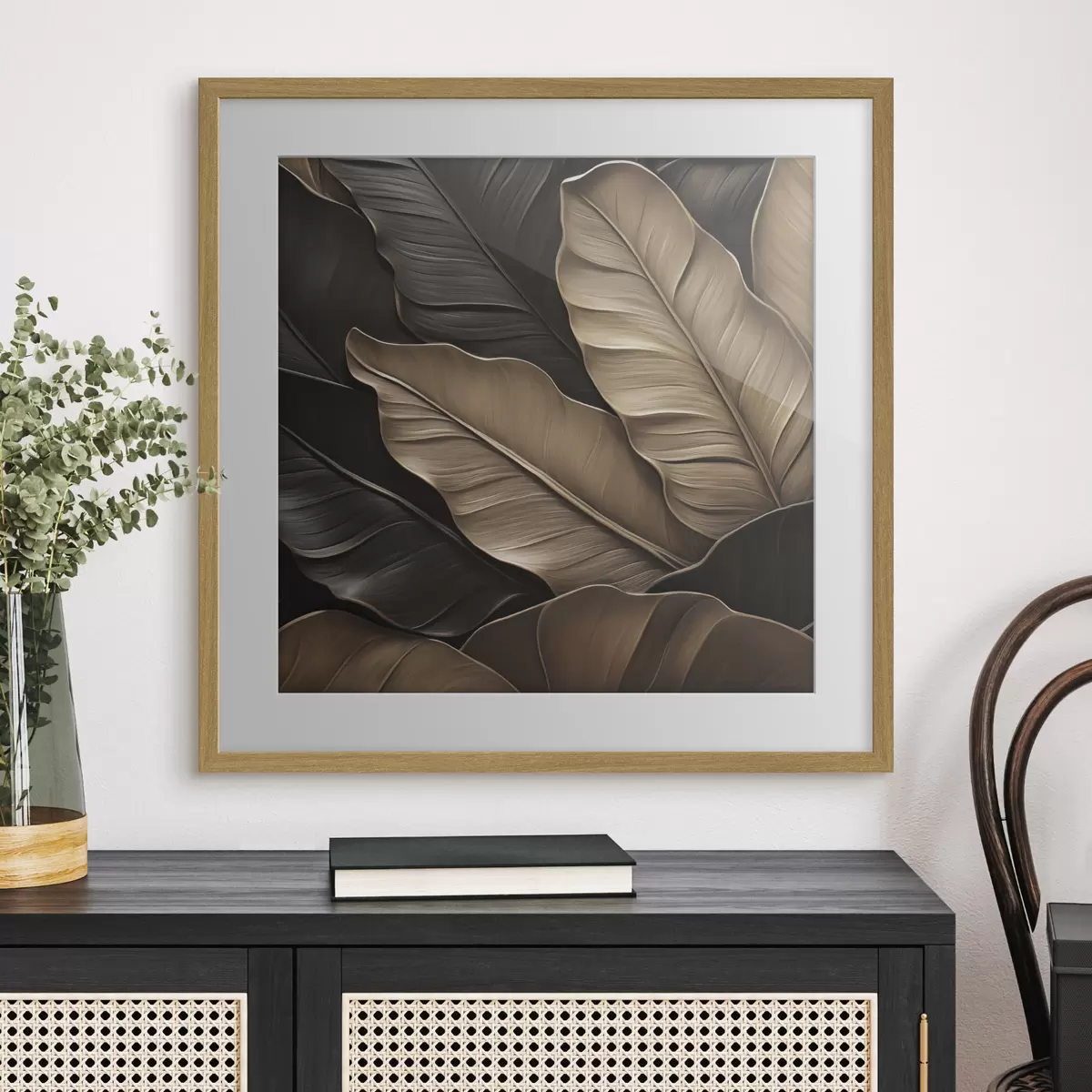 Affiche Feuilles, image plane, imitation de coups de pinceau en relief f49143