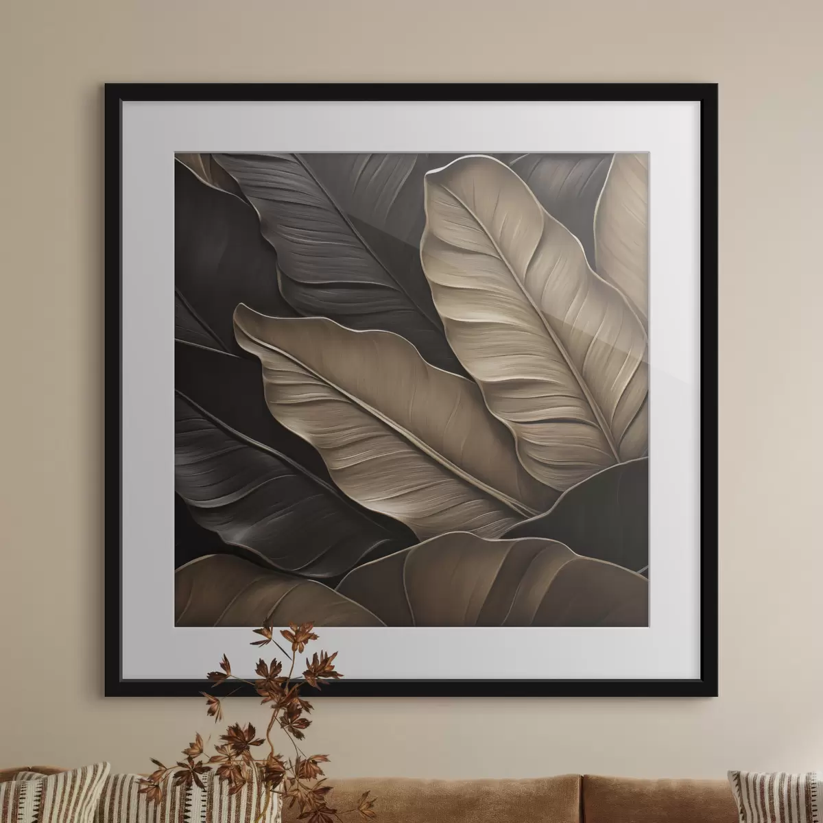 Affiche Feuilles, image plane, imitation de coups de pinceau en relief f49143