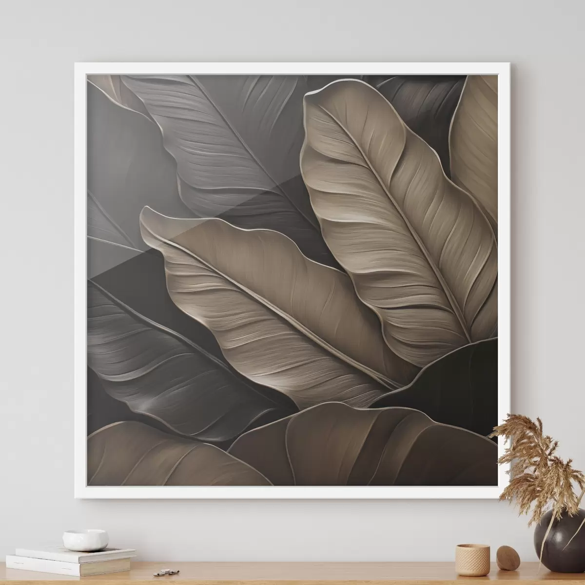 Affiche Feuilles, image plane, imitation de coups de pinceau en relief f49143