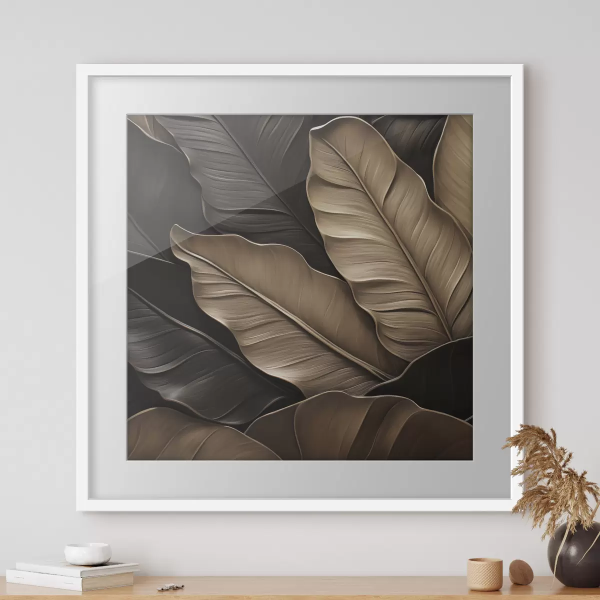 Affiche Feuilles, image plane, imitation de coups de pinceau en relief f49143