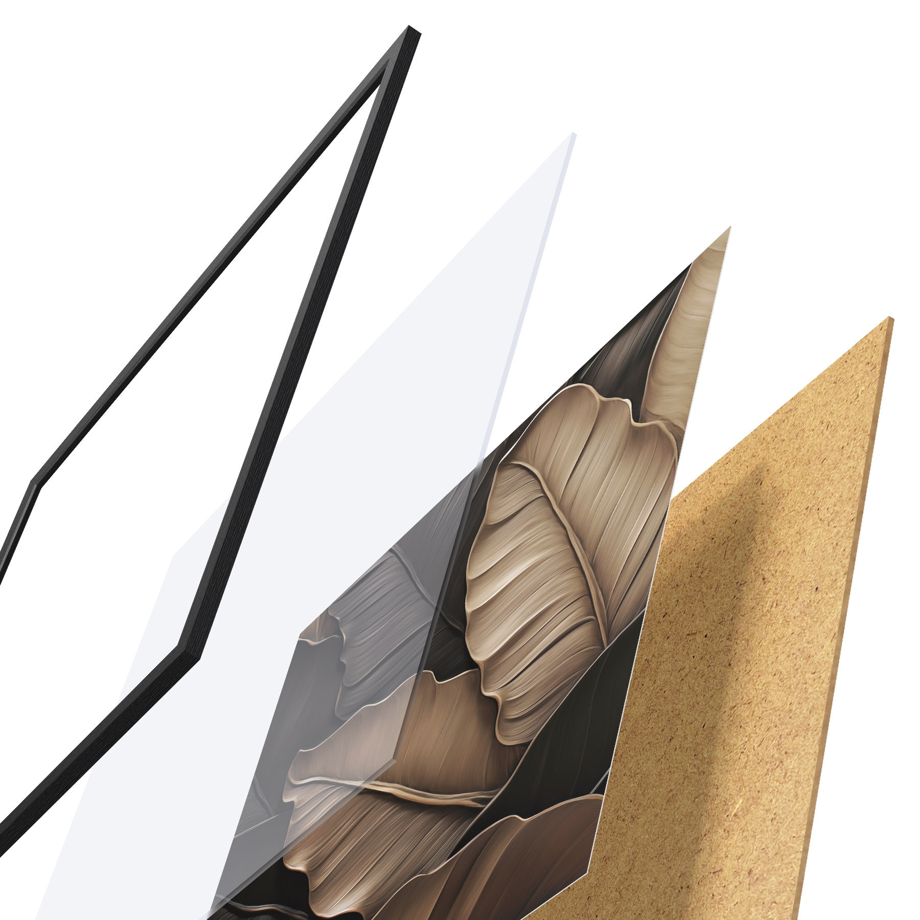 Affiche Feuilles, image plane, imitation de coups de pinceau en relief f49143