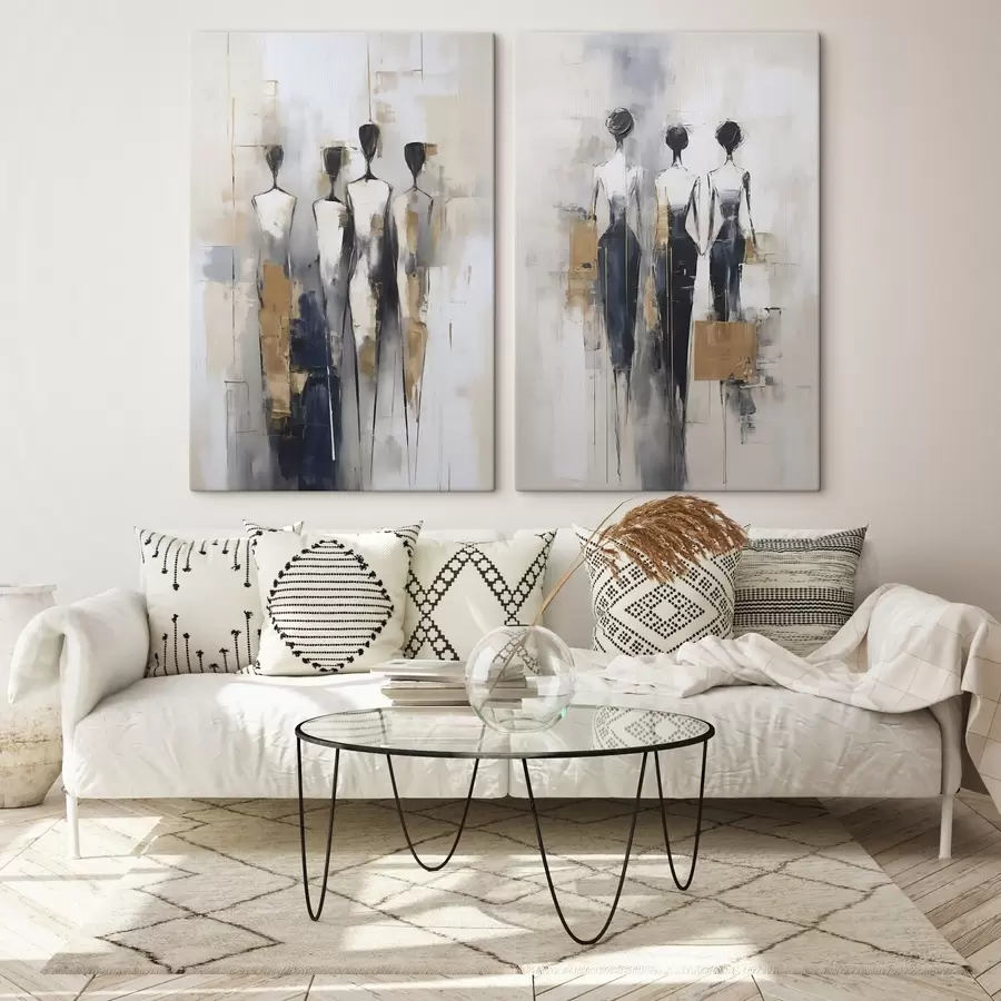  Schilderijen Abstracte silhouetten, schilderijimitatie m30519