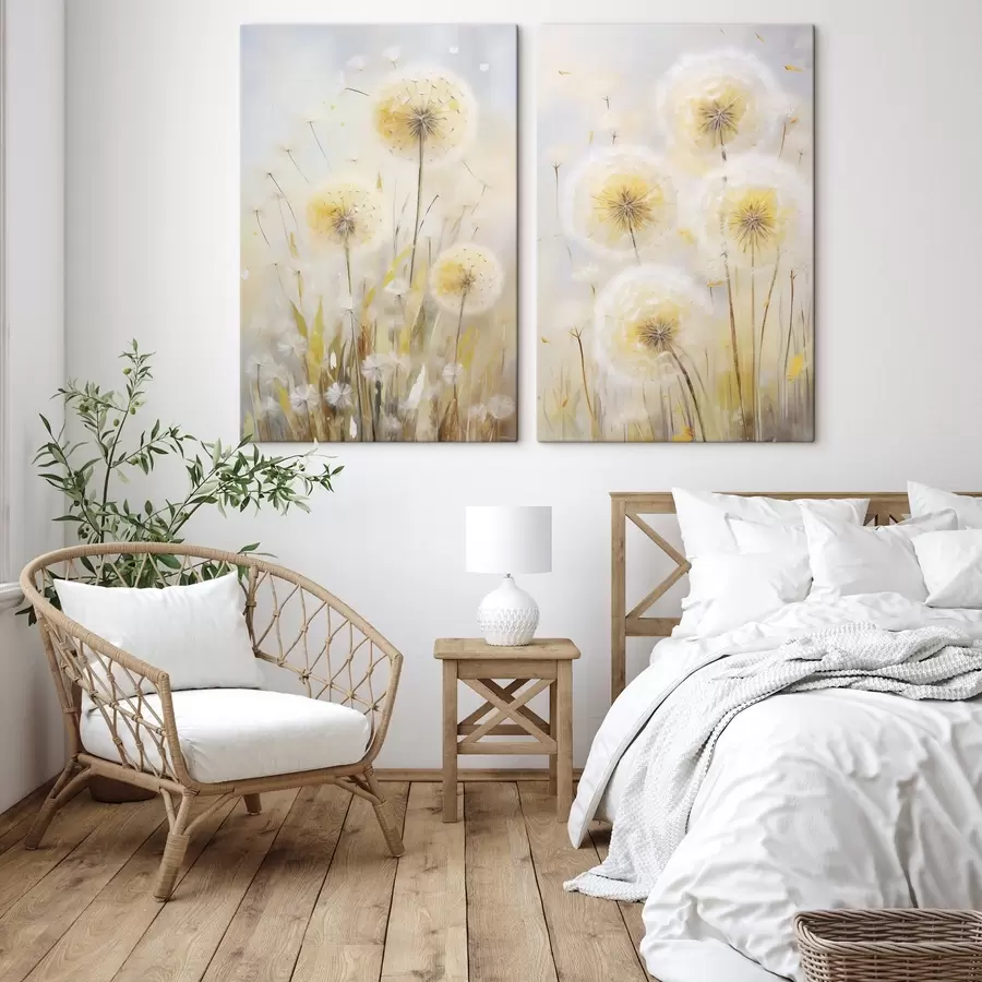 Fotobehang Paardenbloemen, schilderij in imitatietechniek m30523