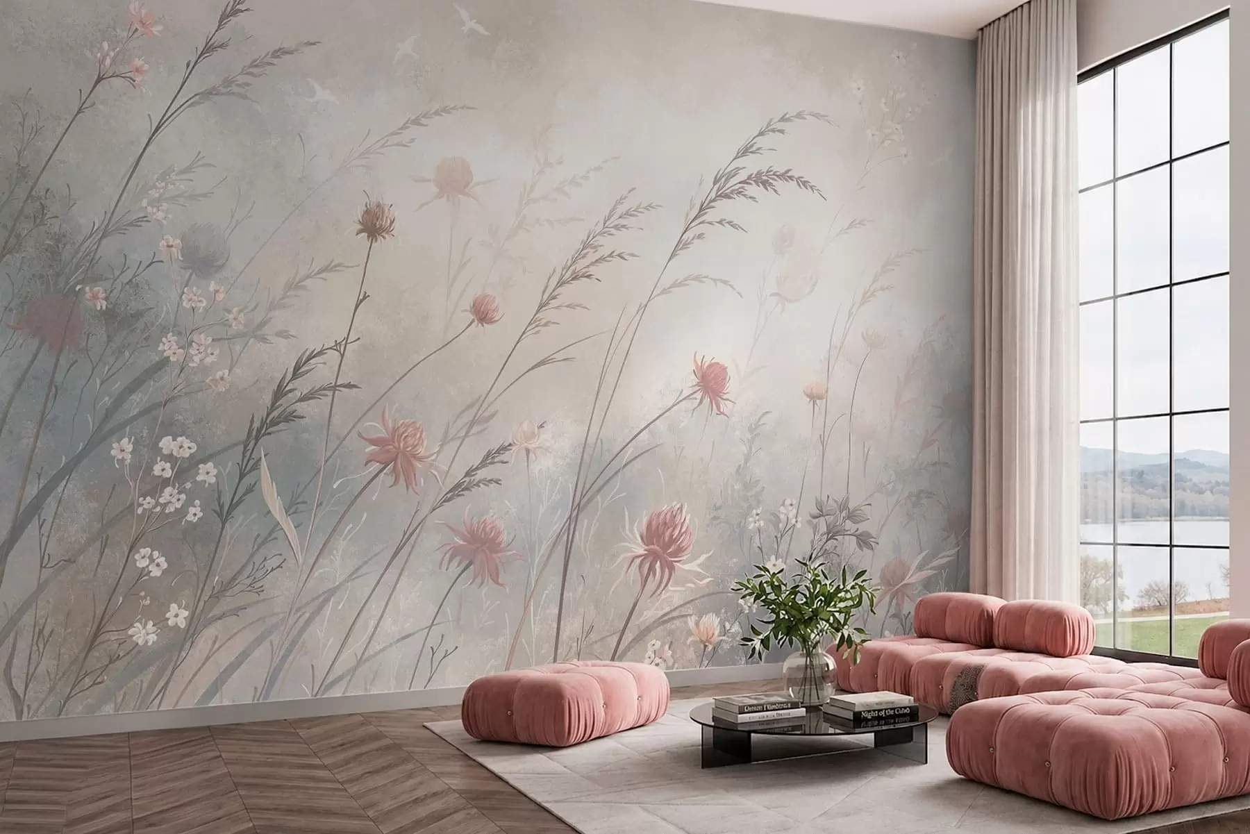 Fotobehang Lichte veldbloemen in een luchtige compositie w05538v2