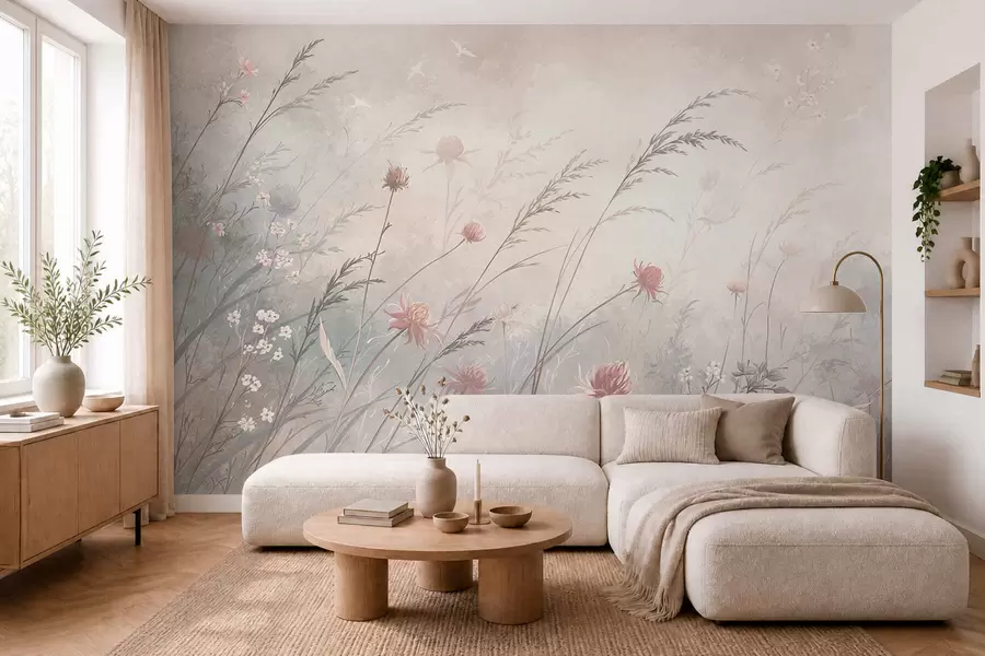 Fotobehang Lichte veldbloemen in een luchtige compositie w05538v2