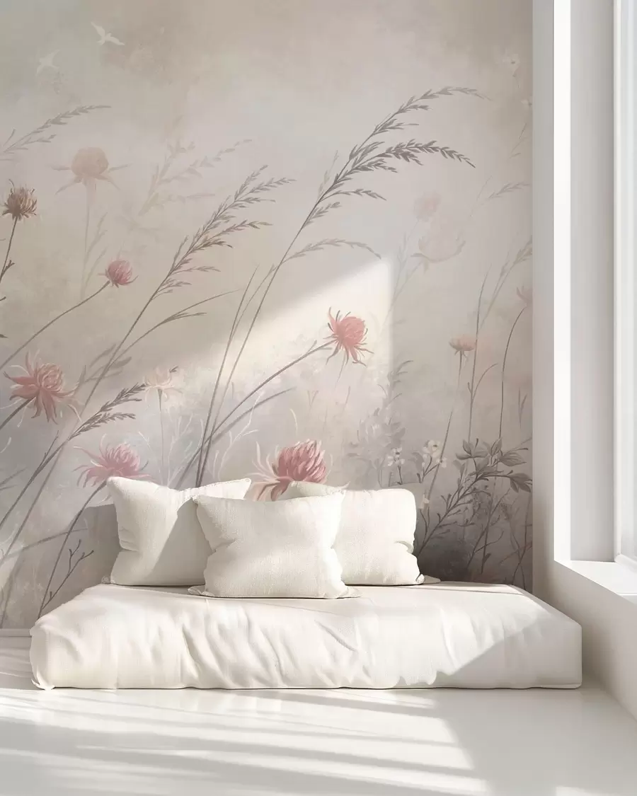 Fotobehang Lichte veldbloemen in een luchtige compositie w05538v2