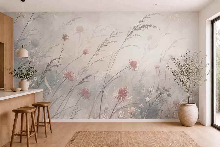 Fotobehang Lichte veldbloemen in een luchtige compositie w05538v2