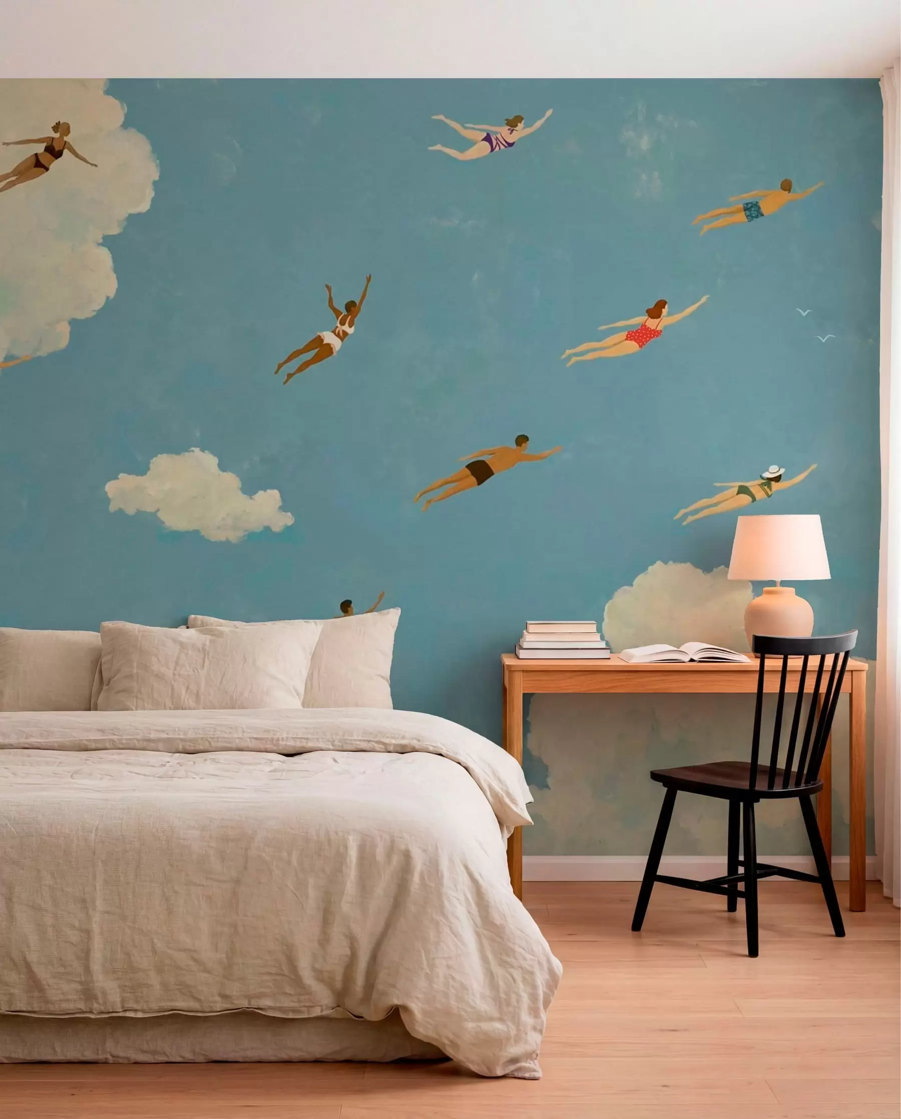 Papier peint photo Des gens flottant parmi les nuages dans un ciel bleu w05628