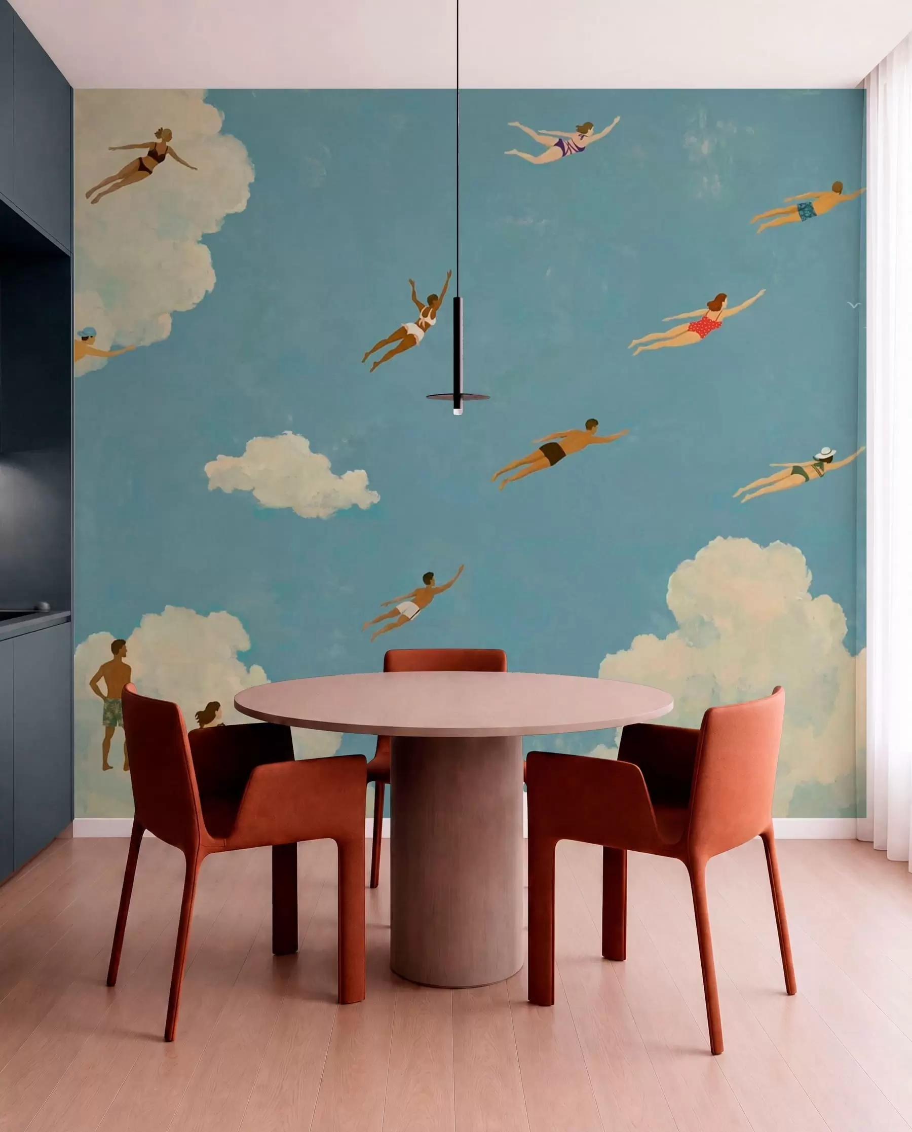 Papier peint photo Des gens flottant parmi les nuages dans un ciel bleu w05628