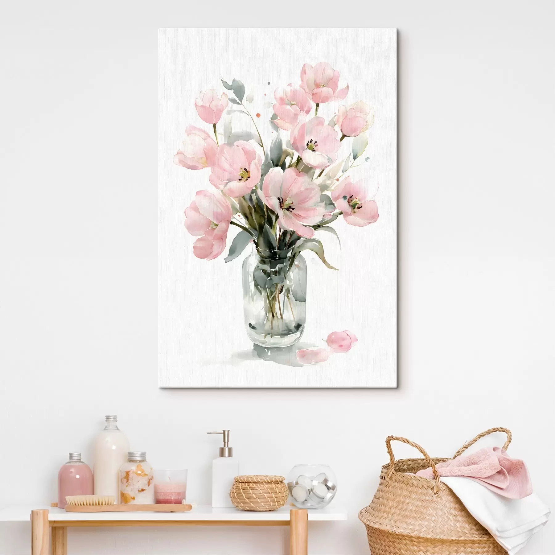  Peintures De délicates tulipes roses dans un vase, dans un style aquarelle s49226