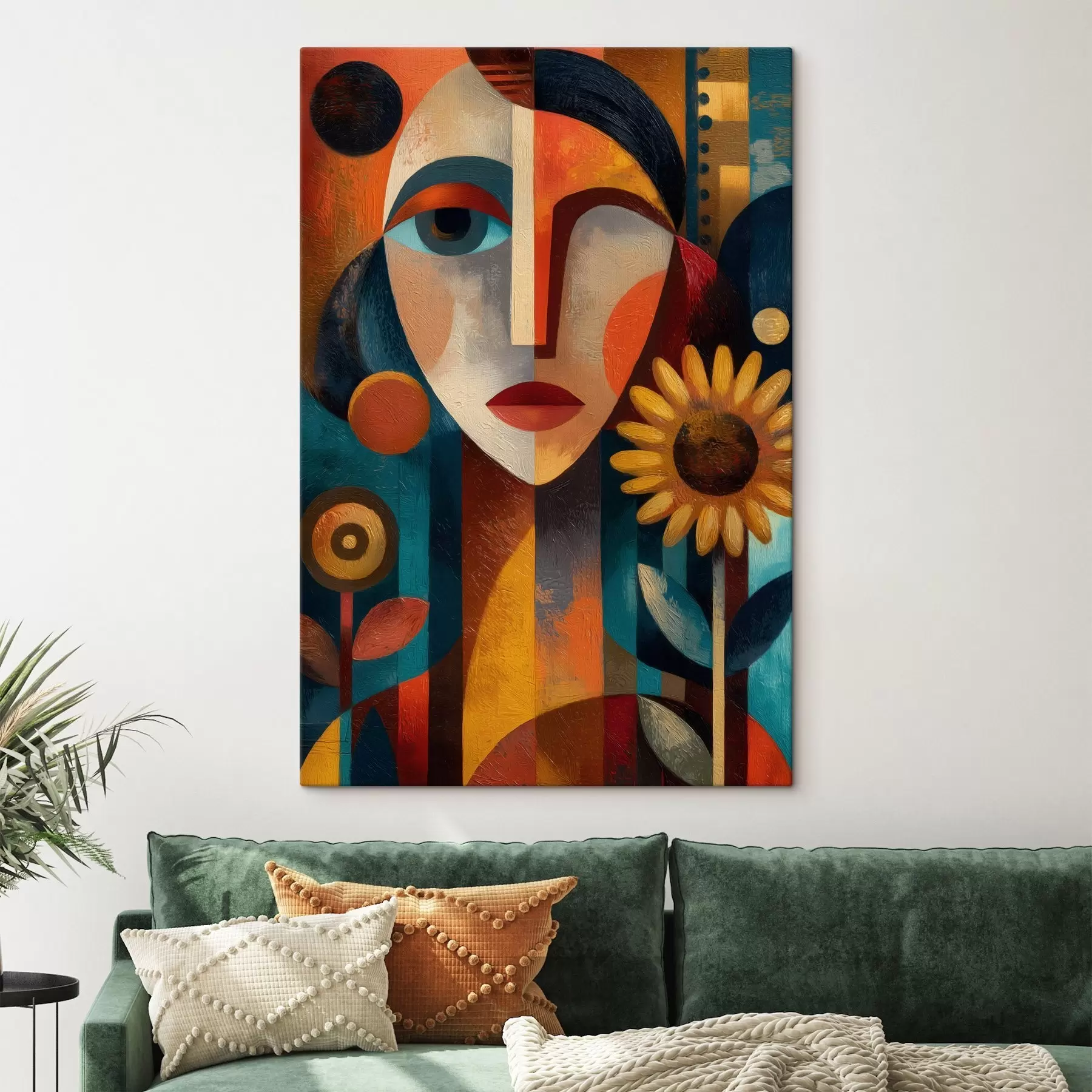  Peintures Portrait abstrait d'une jeune fille avec des fleurs, dans un style ethnique s49227
