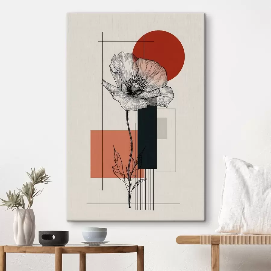  Peintures Un coquelicot stylisé sur un fond géométrique s49230